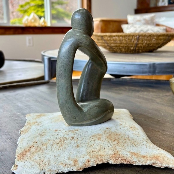 Gray Abstract Stone Sculpture with Fluid Curves - Picture 6 of 12